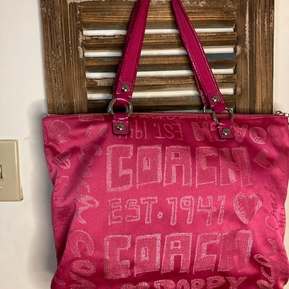 COACH STORYPATCH GLAMOUR SIGNATURE PINK SHOULDERBAG TOTE 15301